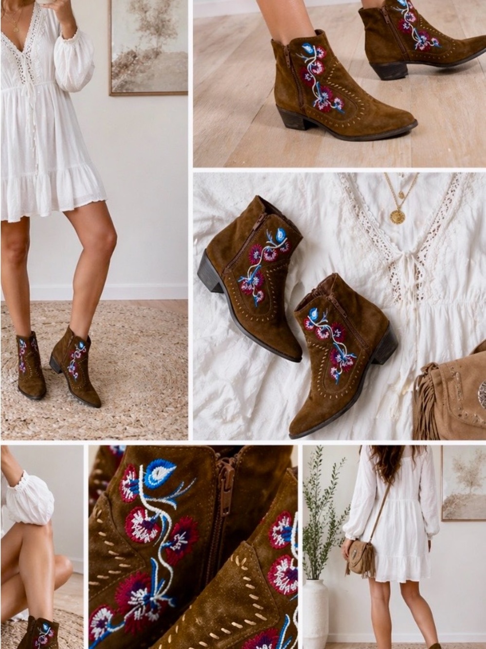Carlos Santana Olive Green Suede Embroidered Ankle Booties